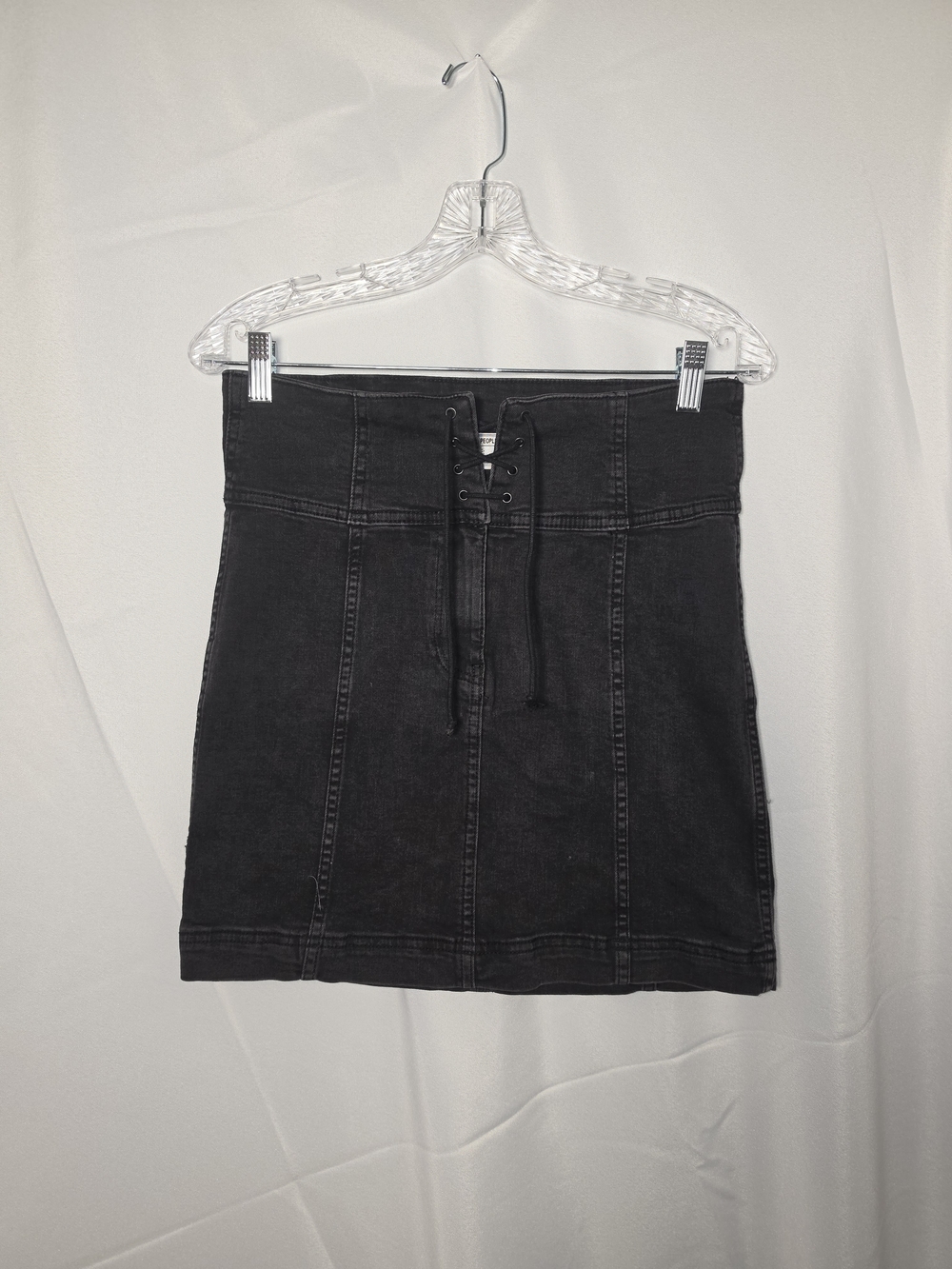 Free People Black Lace-Up High Waist Denim Mini Skirt